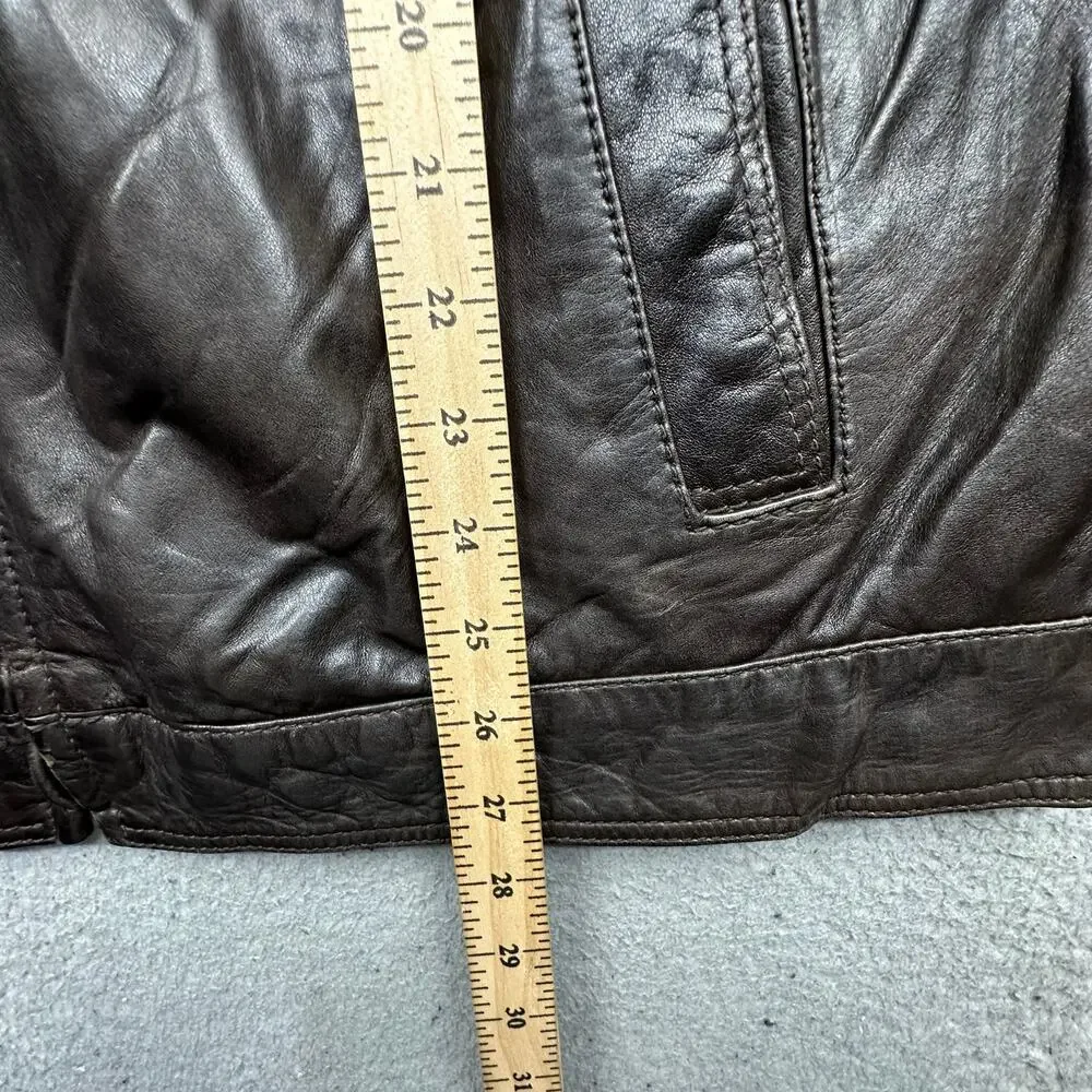 Tommy Hilfiger Genuine Leather Bomber Jacket Mens XL Flannel Plaid Lined Brown